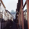 The Alhambra at the top of the street in Granada, Spain.