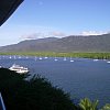 View from the lounge in the premier suite of the Cairns Hilton in Queensland, Australia. You could play tennis in this lounge -- and the bedroom was much the same size. Two bathrooms . . . that I found anyway.