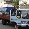 Mobile funerary arrangements for the 21st century. In the old Chinatown of Melaka, Malaysia.