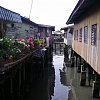 Village on stilts over the harbour at Sandakan in Sabah,