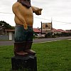 Viking Motel is that way. Chainsaw art in Oregon, the most visible and ugly art in the state. I asked a girl selling it just who bought this stuff and she said, 