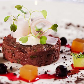 Ben Batterbury's Venison Tartare With Blackcurrants, Gin And Chocolate